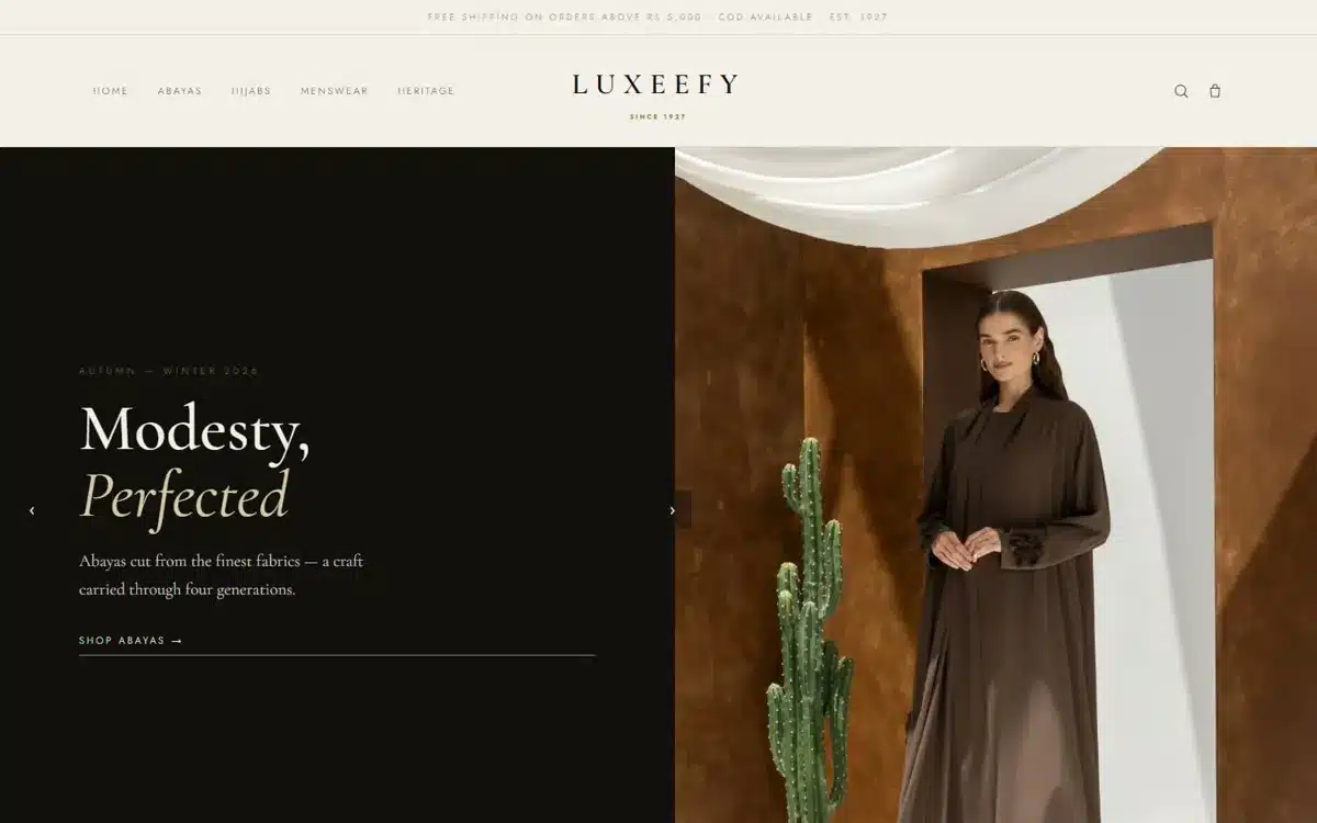 Luxeefy Shopify website – desktop