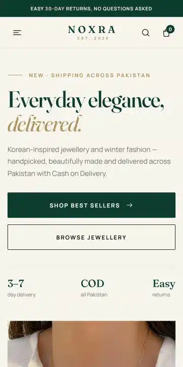 NOXRA Shopify website – mobile