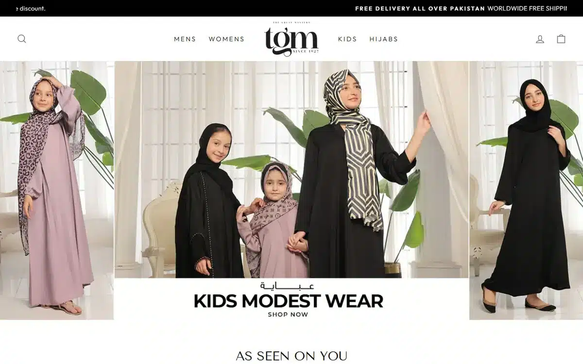 TGM Store Shopify website – desktop